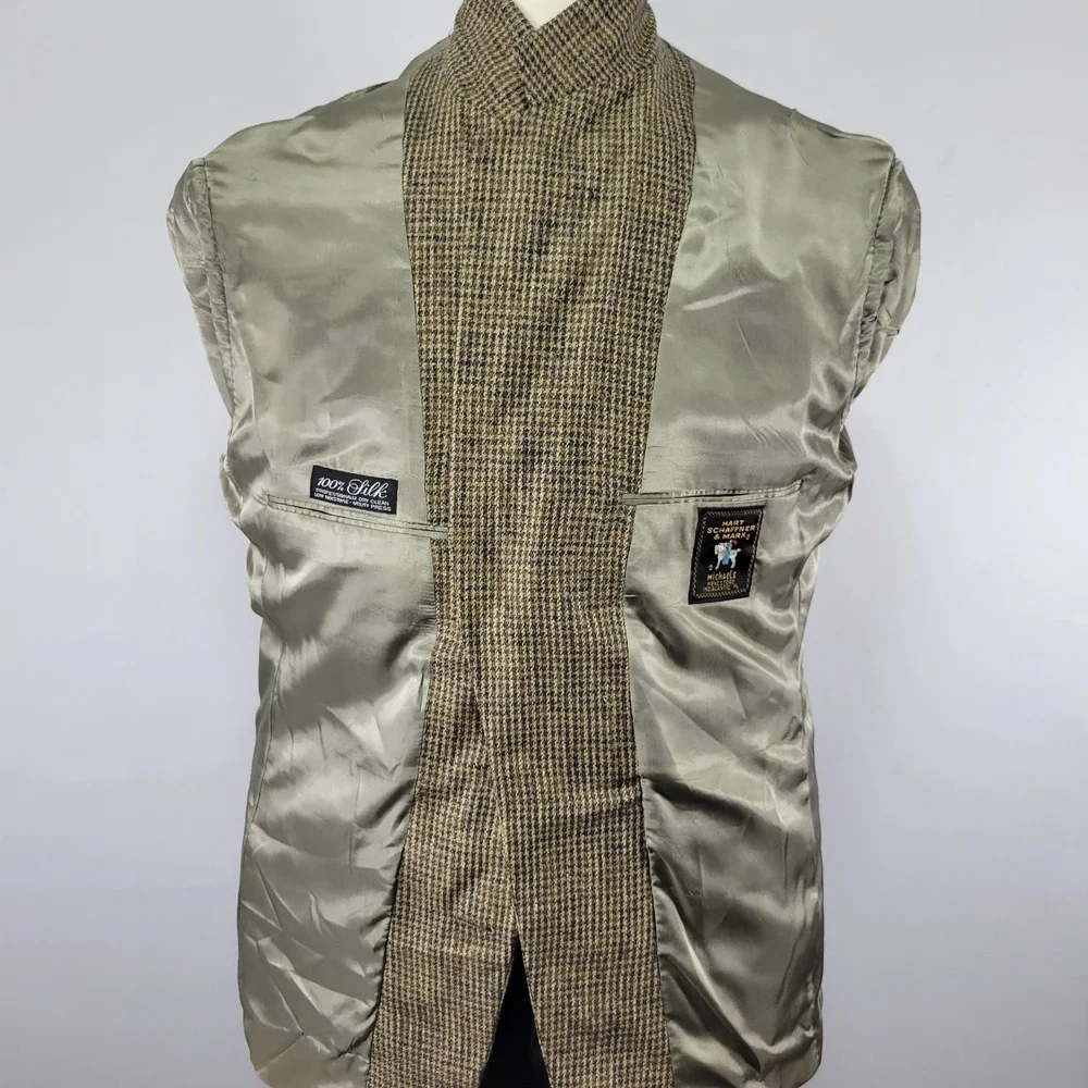 VTG‎ Hart Schaffner Marx Men's Sport Coat Blazer Two Button Houndstooth Silk 42R